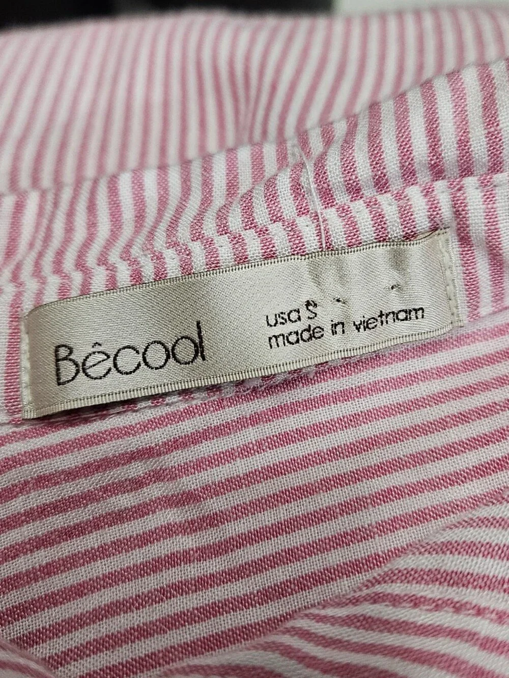 Be Cool pink/white Stripe Small Long Sleeve Casual Top Shirt Rayon Linen